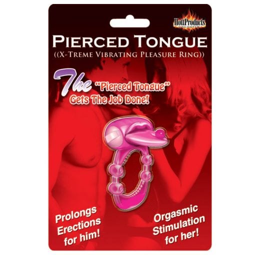 Pierced Tongue Vibrating Cock Ring in pink.