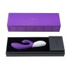 A rechargeable LELO Ina 2 purple rabbit vibrator packaged in a box.
