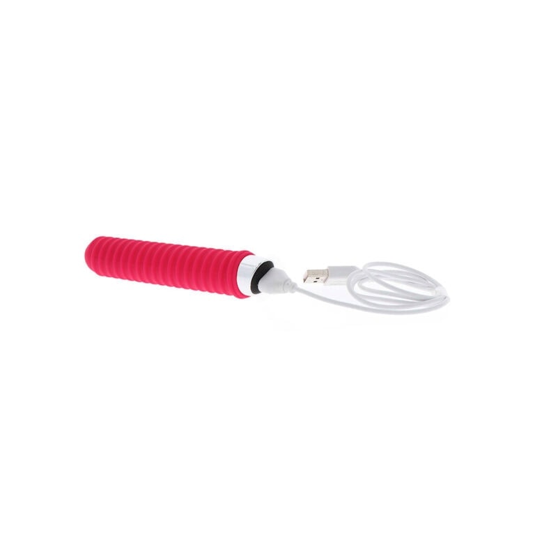 Vibrator with USB charging cable for intimate pleasure and adult toy use.
