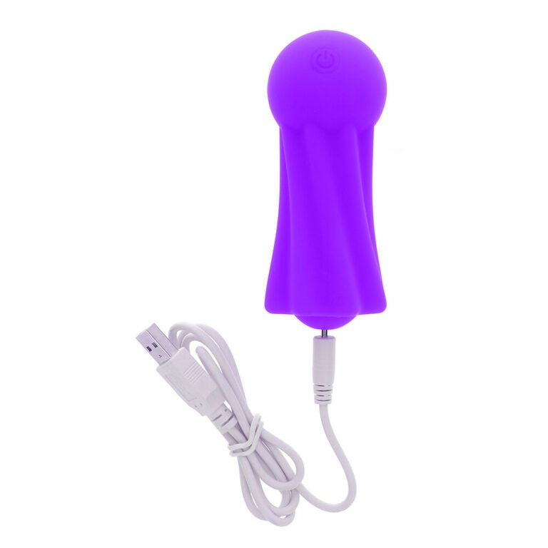 Purple silicone G-spot vibrator with a curved tip