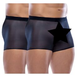 Men's black boxer briefs made from soft, stretchy fabric for a snug fit and enhanced support. Ideal for daily use and intimate moments, combining style and comfort.