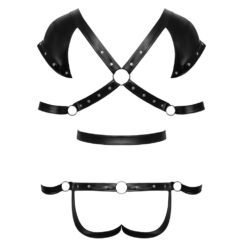 Elegant leather bondage harness for adult intimacy and BDSM play.