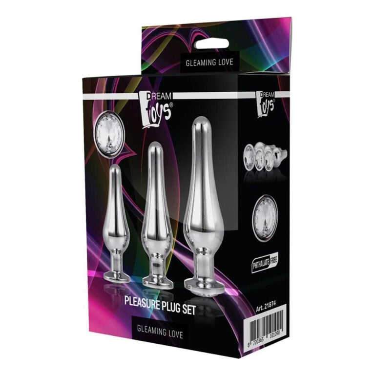 High-quality pleasure plug set for adult intimacy and pleasure, featuring sleek, metallic designs for enhanced sensation and comfort, ideal for exploring personal or partner play.