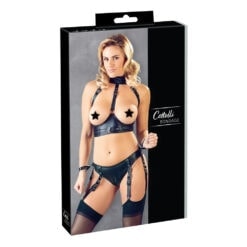 Bondage lingerie set with harness, straps, and stockings for adult role play and BDSM fantasies. Perfect for enhancing intimacy and exploring erotic fantasies safely.