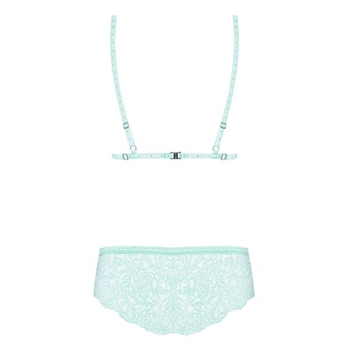 A pair of mint lingeries and a bra.