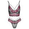 A black and pink lingerie set with lace.