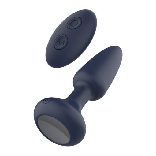 A blue sex toy with a button on it.