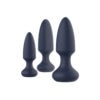A set of three black sex toys on a white background.