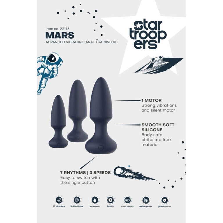 An SEO-friendly ALT tag for the Mars anal training kit, featuring advanced vibrating technology, soft silicone body, and multiple speed settings for enhanced pleasure and training.