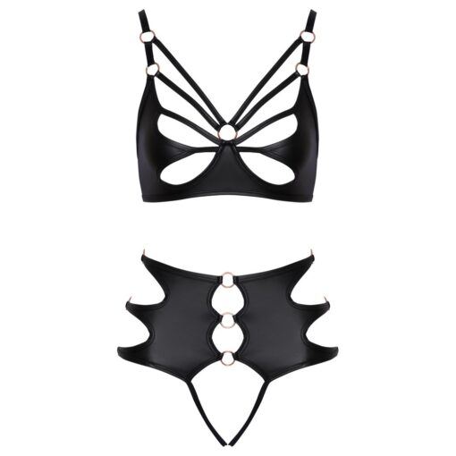 A black bikini set with an open back.