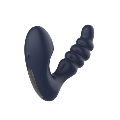 A blue sex toy on a white background.