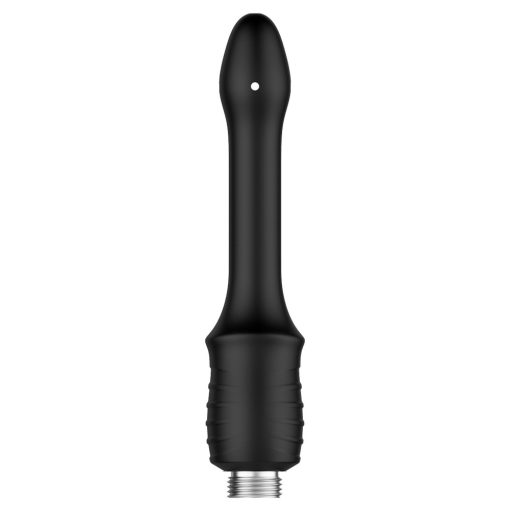 A black sex toy on a white background.