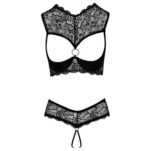 A black lingerie set with a lace pattern.