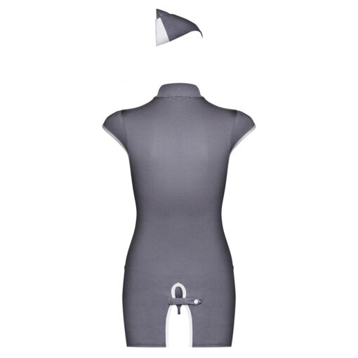 The back view of a women's grey swimsuit.