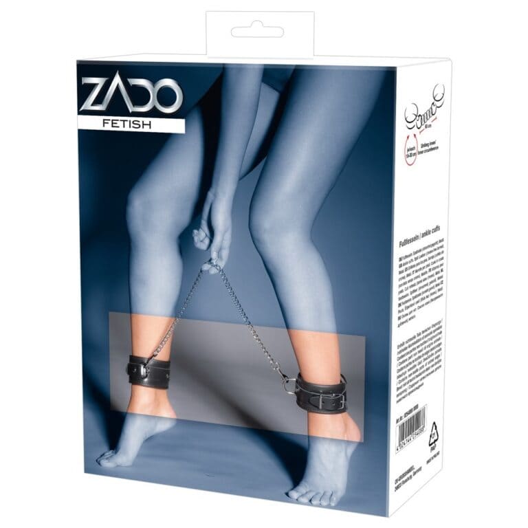 SEO-friendly ALT tag: High-quality fetish leg restraints with chain for BDSM and adult role-play, designed for secure and comfortable bondage experiences.