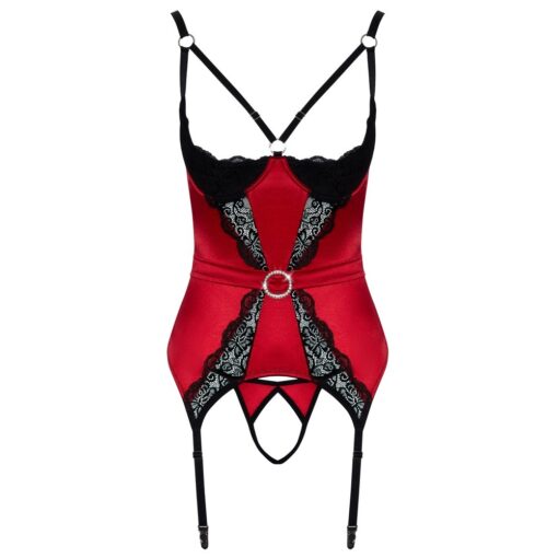 A red and black lingerer with lace detailing.
