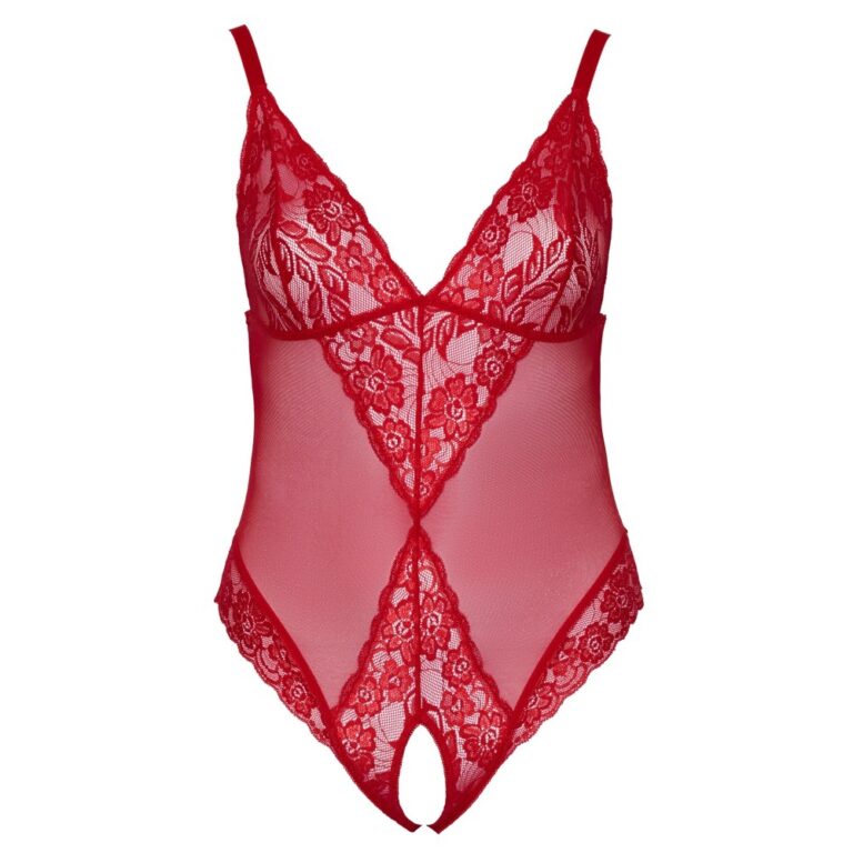 Elegant red lace lingerie bodysuit with floral patterns, adjustable straps, and sheer panels for a seductive and stylish look. Perfect for intimate occasions or adding a touch of luxury to your wardro.