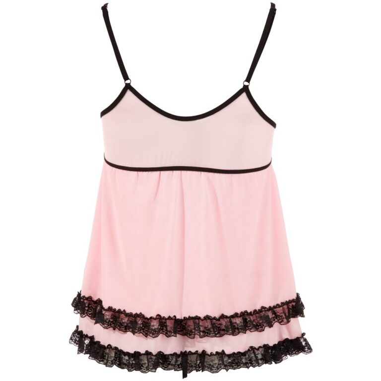 Elegant pink lace-trimmed camisole with black accents, designed for intimate wear, sensual comfort, and stylish bedroom fashion. Ideal for enhancing personal pleasure and confidence.