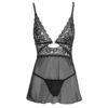 A black lingerie set with a lace overlay.