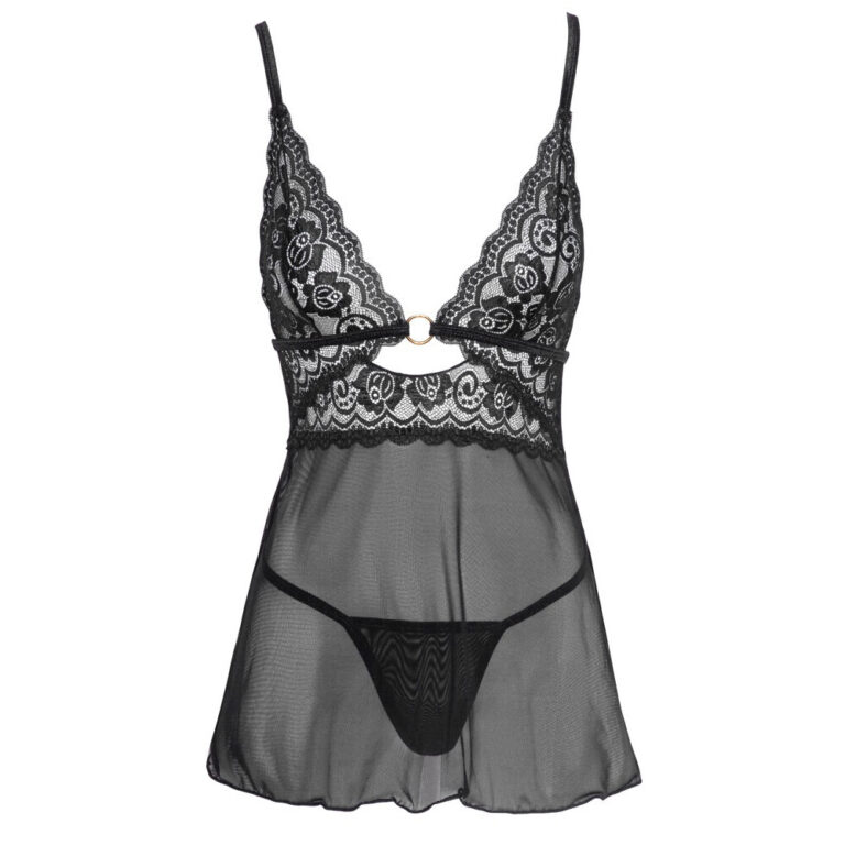 Lingerie dress with lace and cut-out details, perfect for intimate moments and enhancing sensual appeal. Made from sheer, breathable fabric for comfort and allure, ideal for romantic occasions.