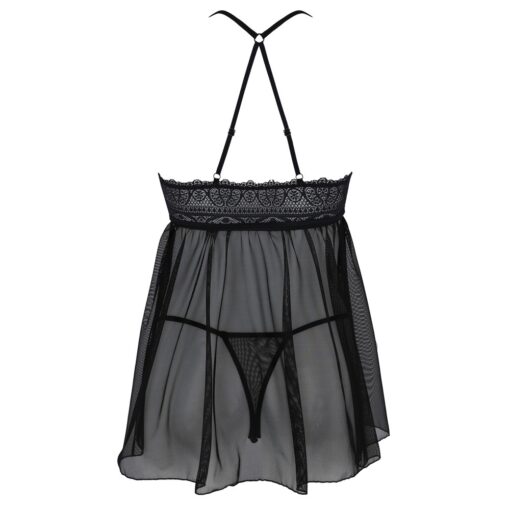 A black lingerie set with a lace overlay.