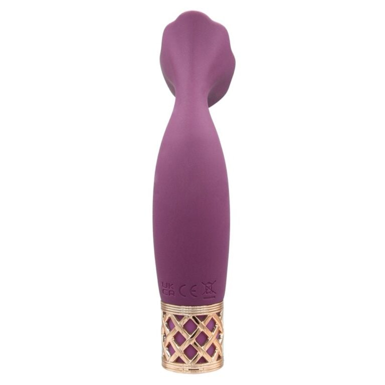 An elegant purple vibrating clitoral stimulator designed for enhanced pleasure and intimacy. Features a sleek ergonomic shape, soft silicone surface, and luxurious gold detailing at the base for a sty.