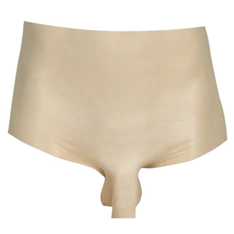 Men's beige silicone prosthetic penis for sexual wellness and intimacy enhancement.