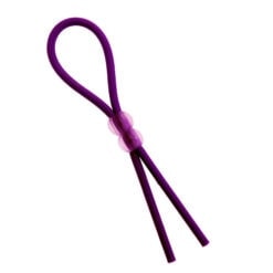A purple hair tie on a white background.