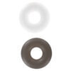 A pair of white and brown donuts on a white background.