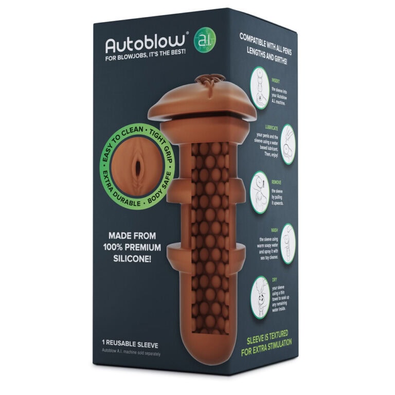 Autoblow AI male masturbator with textured sleeve for enhanced stimulation and realistic experience. Made from premium silicone, easy to clean, and compatible with all sizes.