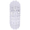 An image of a clear plastic sex toy on a white background.