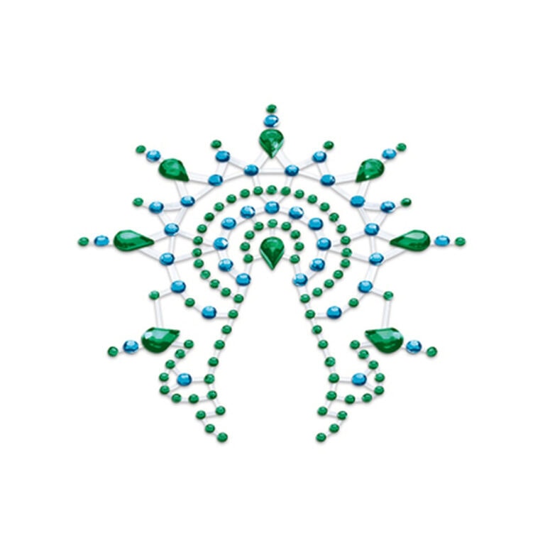 An SEO-friendly ALT tag for this image could be: "Stylish logo of Sextech UK created with green and blue rhinestones, representing innovation in adult technology and intimate wellness products.".
