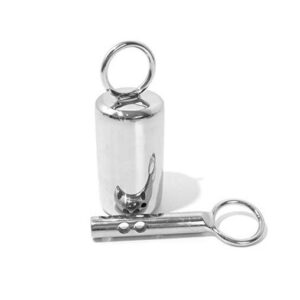 A stainless steel cylinder with a key attached to it.