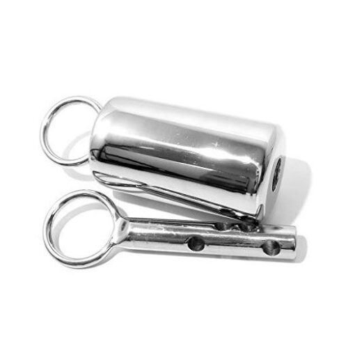 A pair of stainless steel bottle openers on a white background.