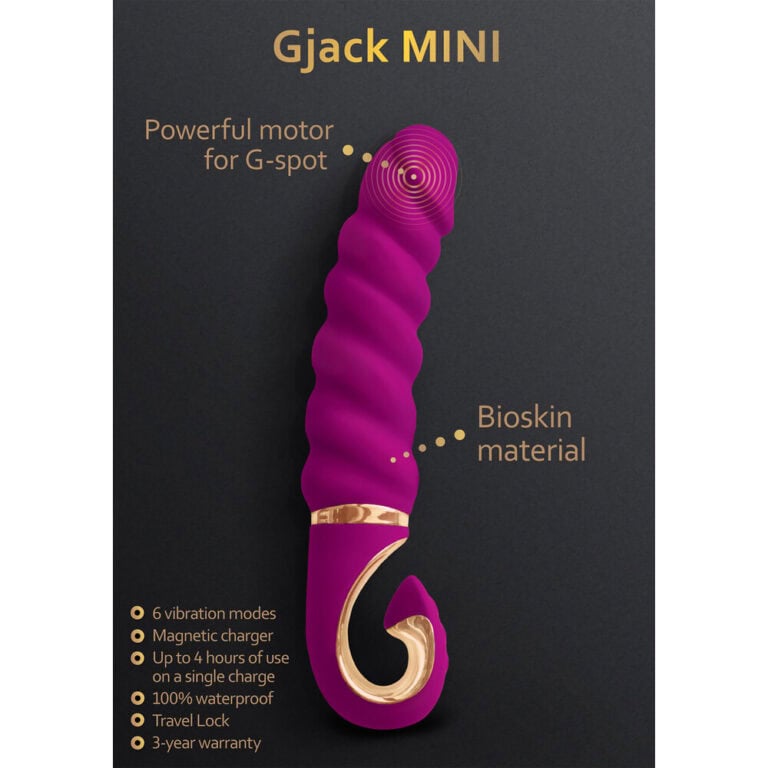 Gjack MINI vibrator with powerful motor, magnetic charging, and 6 vibration modes for enhanced pleasure. Made from bioskin material, waterproof, and includes travel lock.