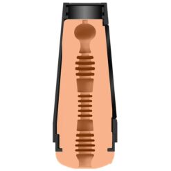 Doc Johnson Blair Williams Main Squeeze Masturbator Flexible brown sex toy with ribbed texture, stored in a sleek black case, designed for advanced pleasure and comfort. Ideal for personalised sexual wellness experiences, easy to clean, and perfect for discreet storage.