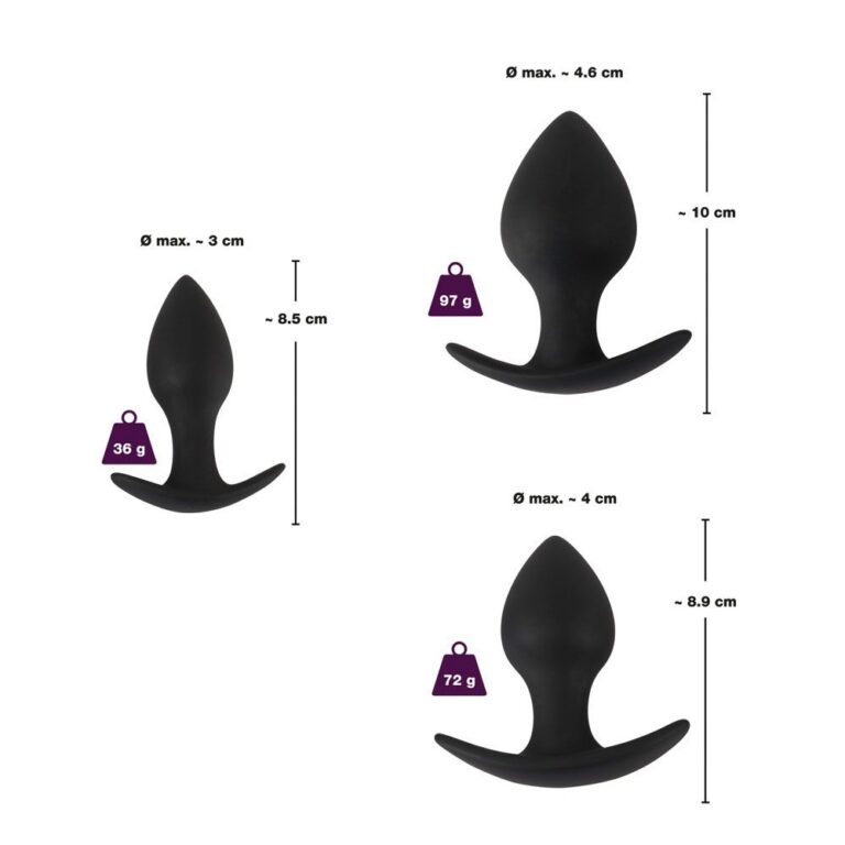 High-quality silicone anal plugs for adult pleasure, featuring varying sizes and weights for comfortable and versatile use. Perfect for beginners and experienced users seeking enhanced intimacy.