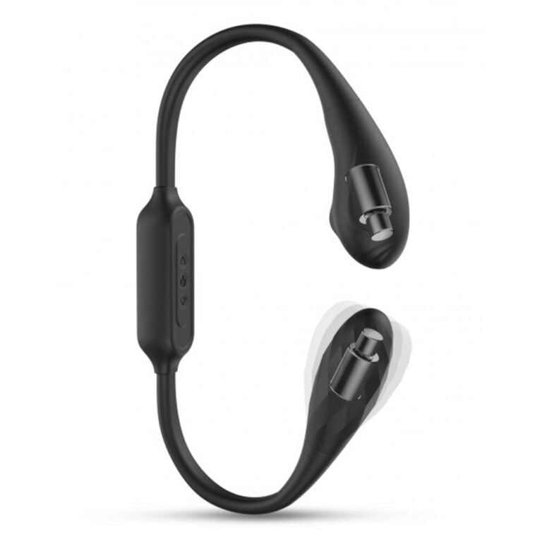 Wireless Bluetooth neck massager with vibrating function, designed for relaxation and stress relief, featuring a sleek, ergonomic design, rechargeable battery, and easy controls for a soothing experie.