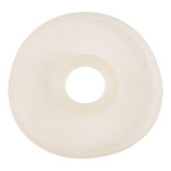 A white plastic donut on a white background.