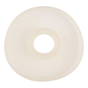 A white plastic donut on a white background.