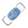 Transparent and blue plastic water bottle with removable ends.