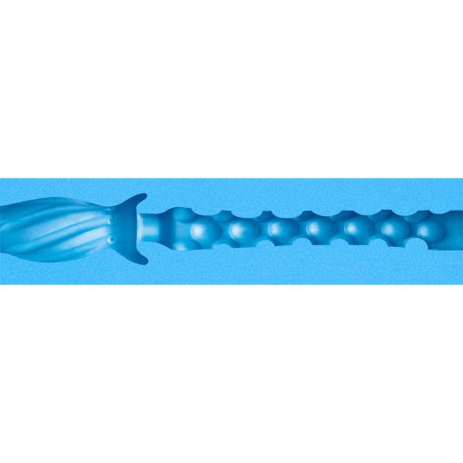 A blue syringe on a blue background.