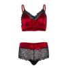 A red and black bra and panties set.
