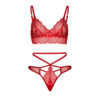 A red lace bra and panties set.