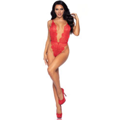 Leg Avenue Floral Lace Teddy and Robe Red - Image 3