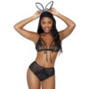 A woman wearing black lingeries and bunny ears.