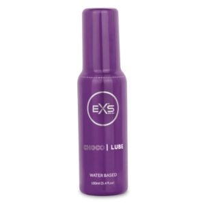 A purple bottle of ex - luv deodorant on a white background.