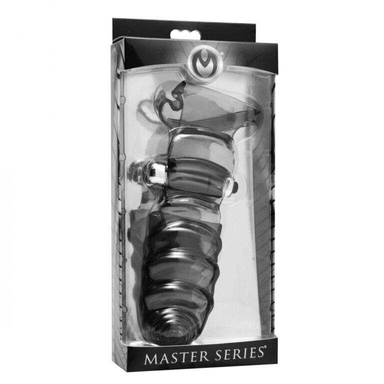 Black ribbed vibrator for enhanced pleasure and stimulation, part of the Master Series collection. Perfect for adult intimacy and sexual wellness.