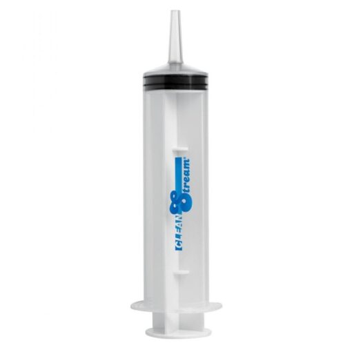 A white plastic tube with a blue lid.