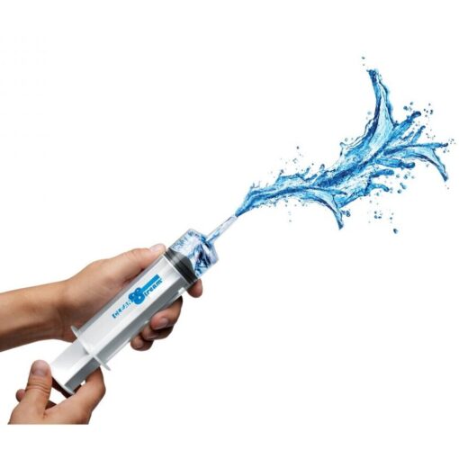 A hand holding a water sprayer with water coming out of it.